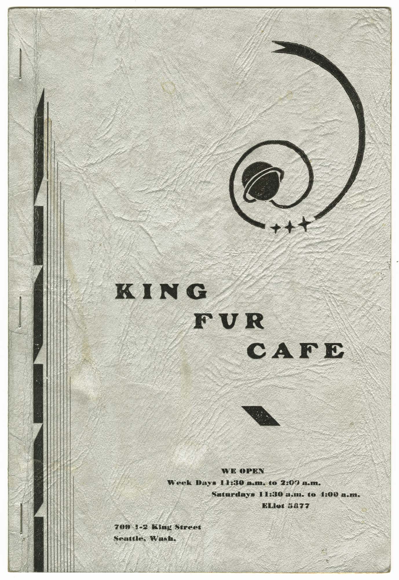 Image of King Fur Cafe menu, circa 1955