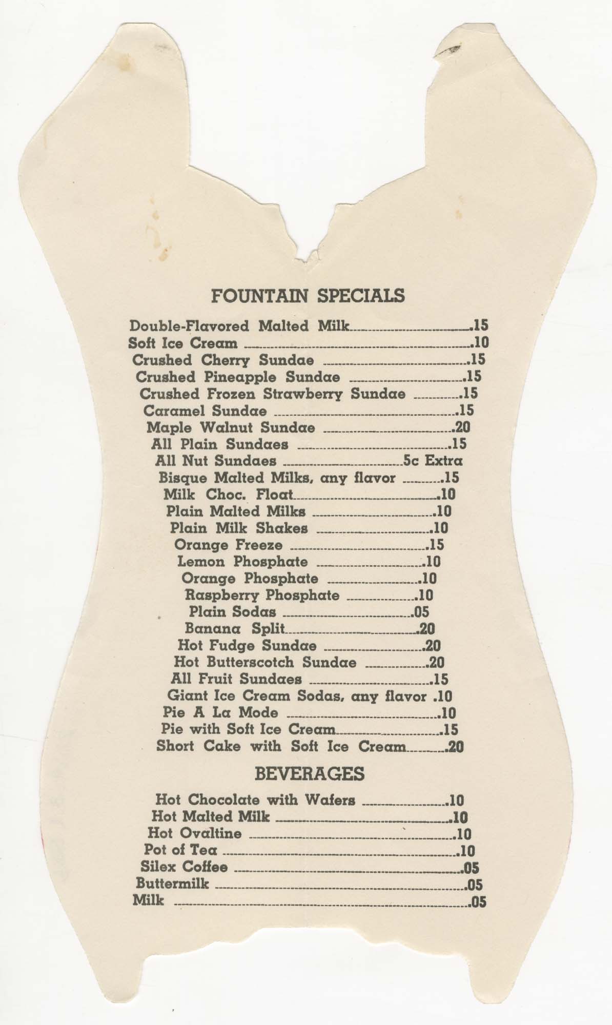Image of The Blue Jay Inn menu, circa 1953