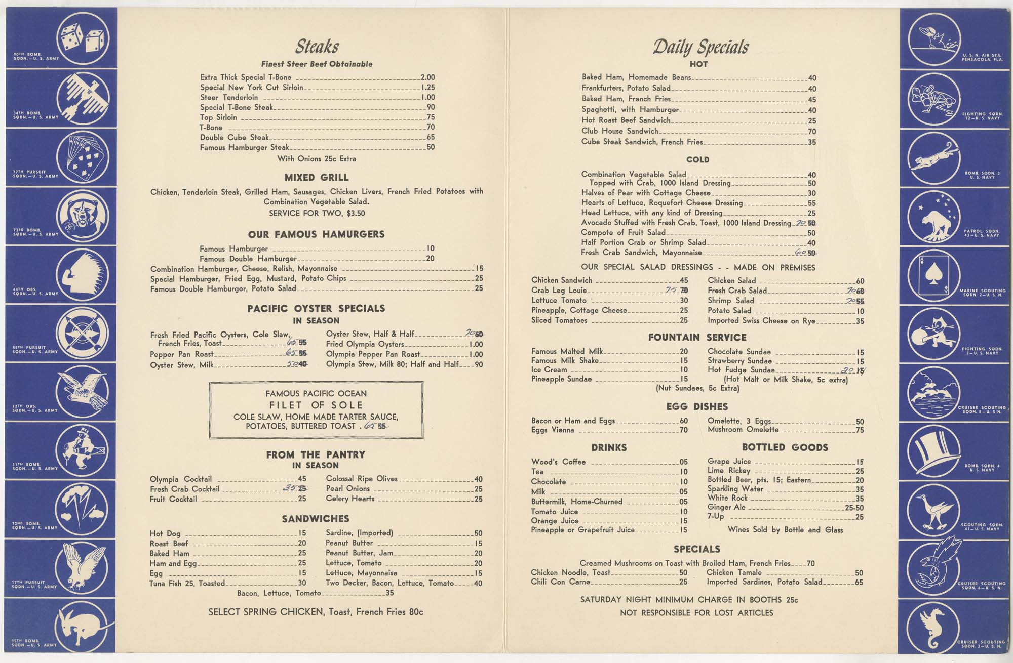 Image of The Halfway House menu, circa 1943