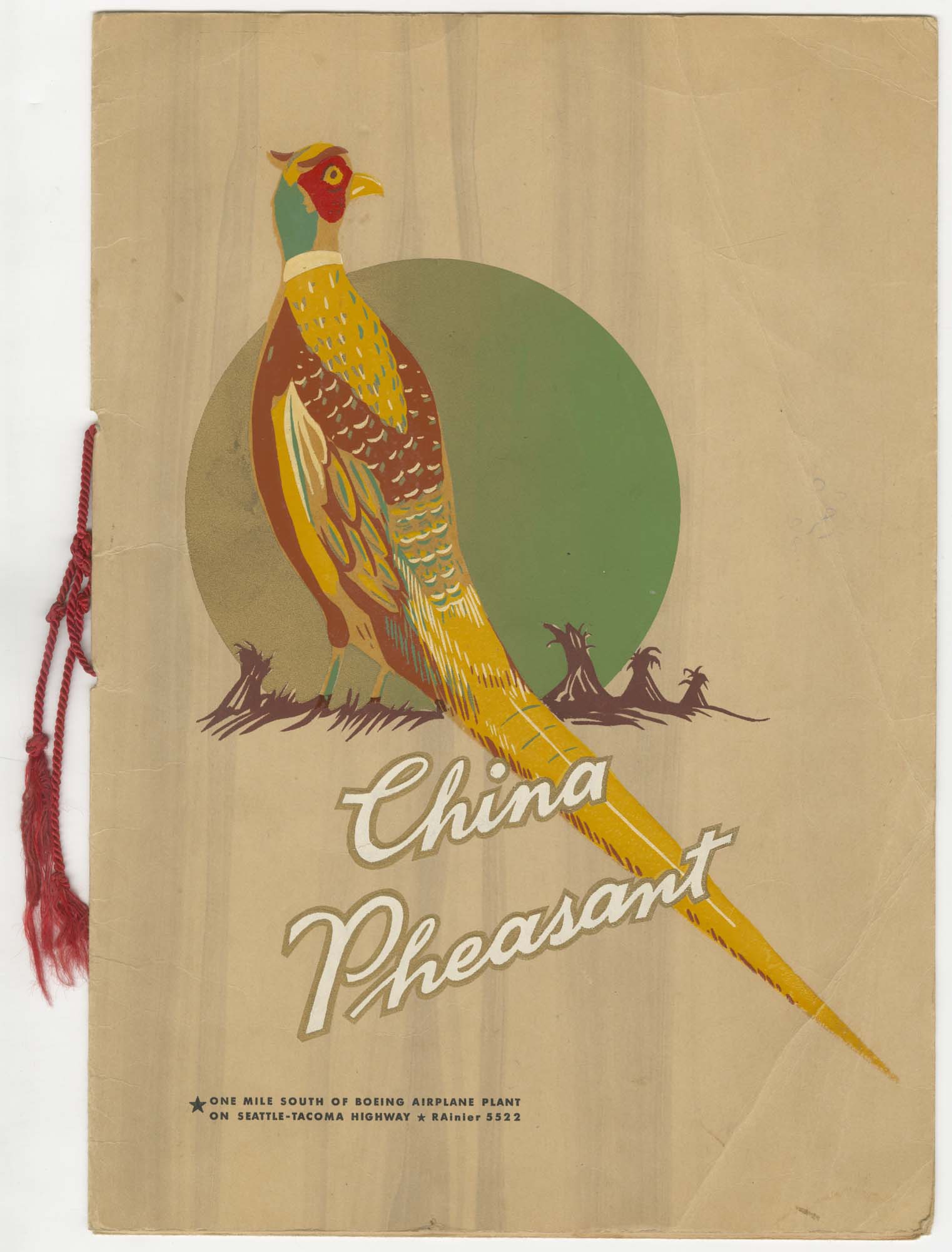 Image of China Pheasant menu, circa 1943