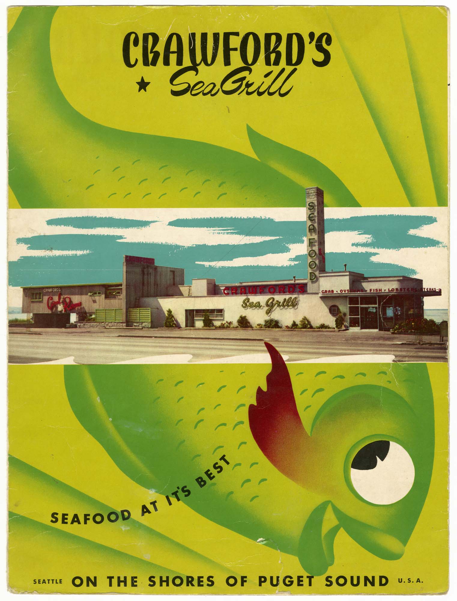 Image of Crawford's Sea Grill menu, circa 1965