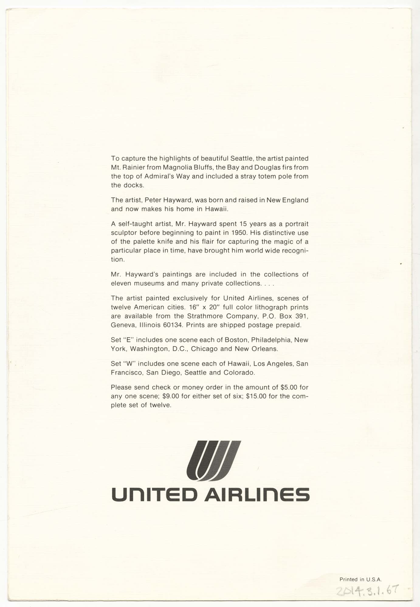 Image of United Airlines menu, circa 1980