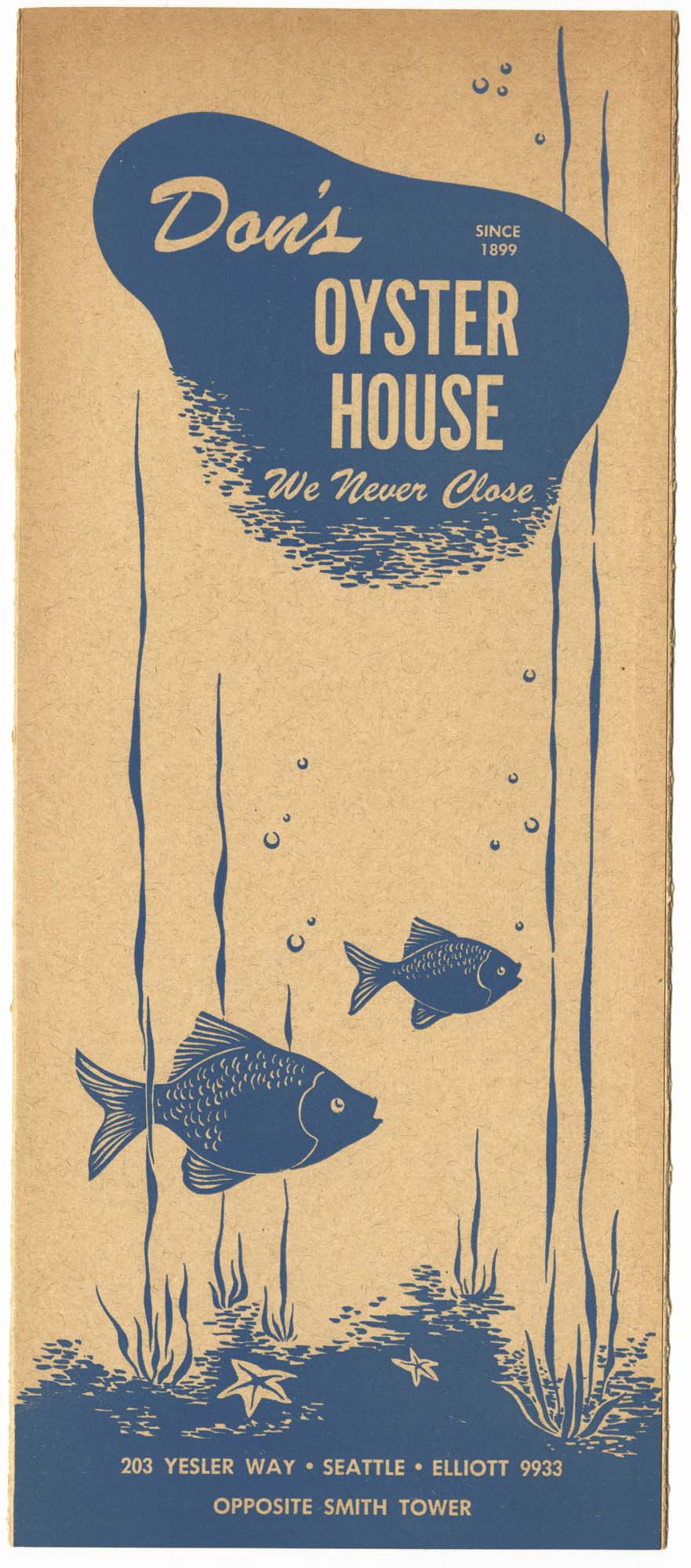 Image of Don's Oyster House menu, 1943