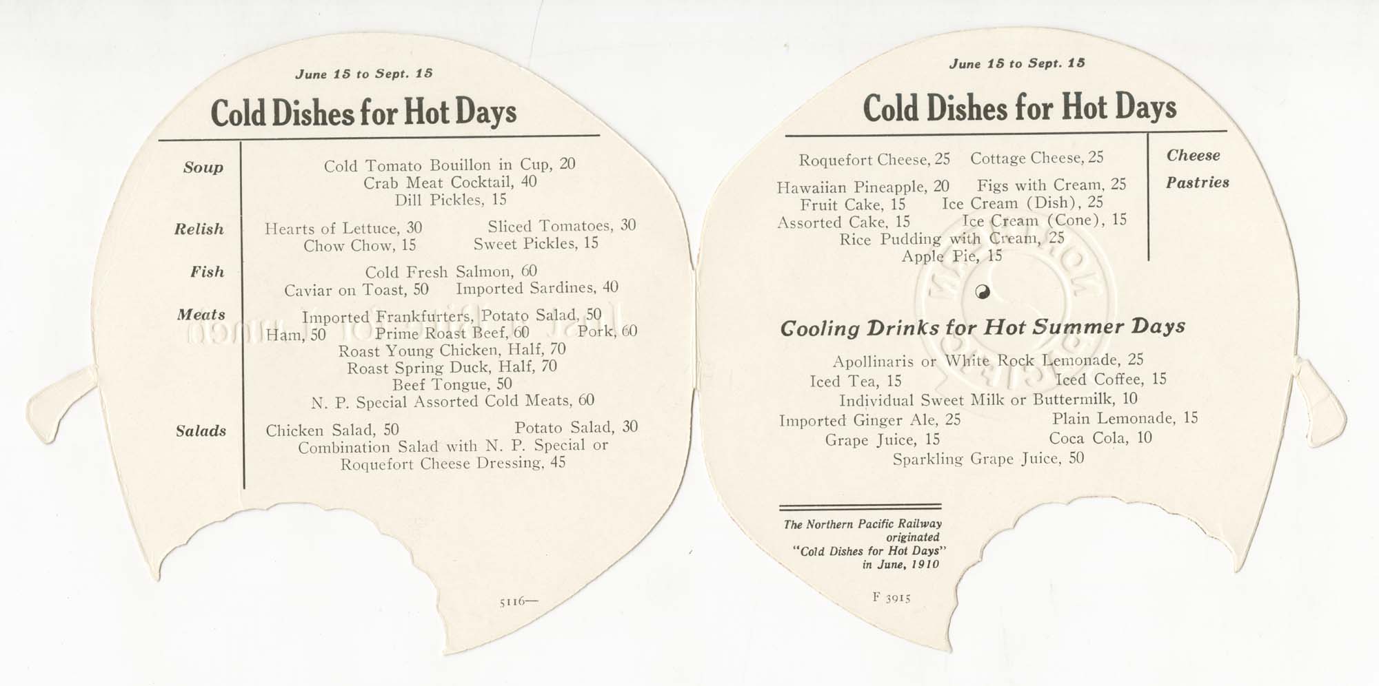 Image of Northern Pacific Railway, Yellowstone Park Line menu, June 1910