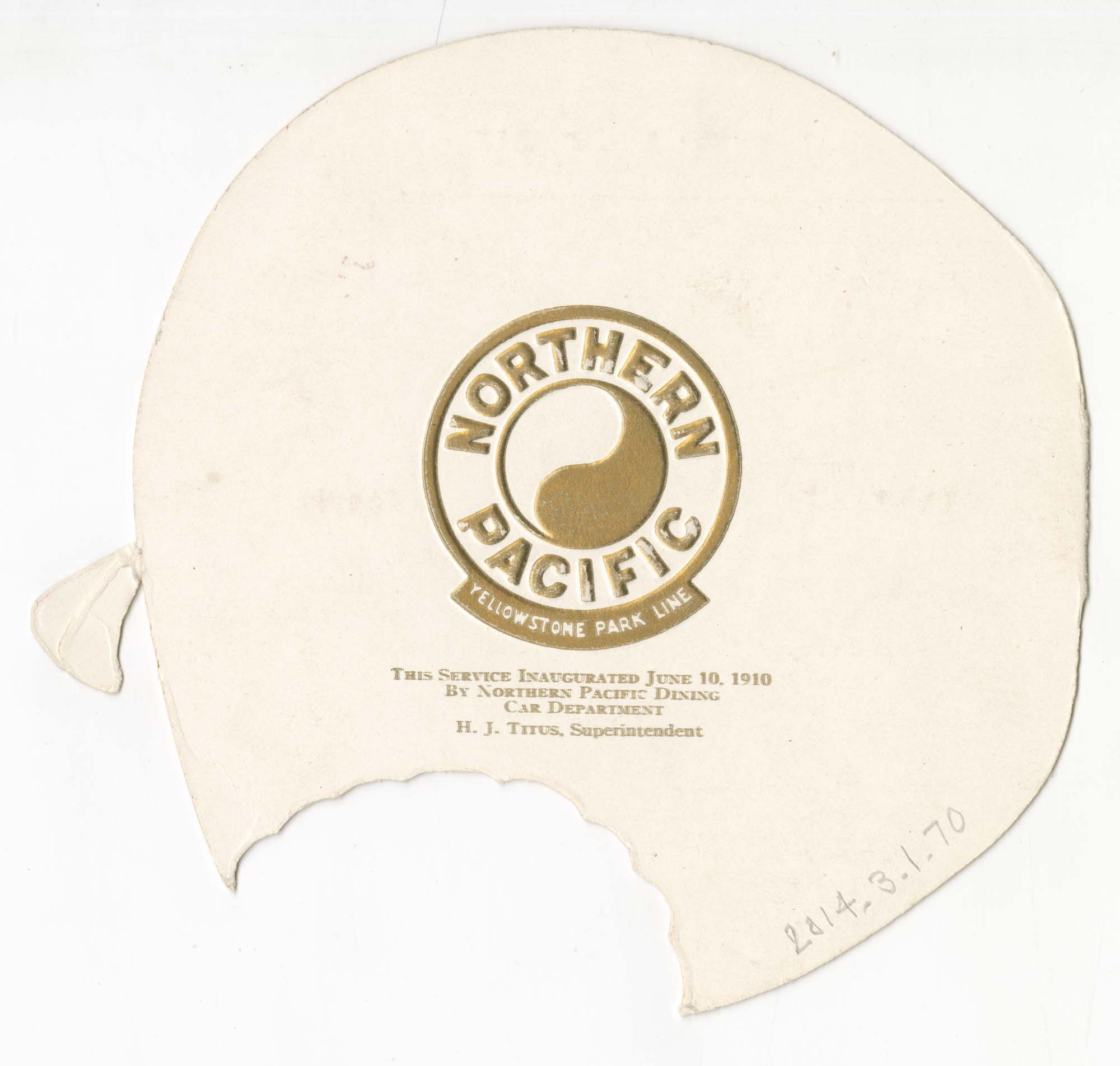 Image of Northern Pacific Railway, Yellowstone Park Line menu, June 1910