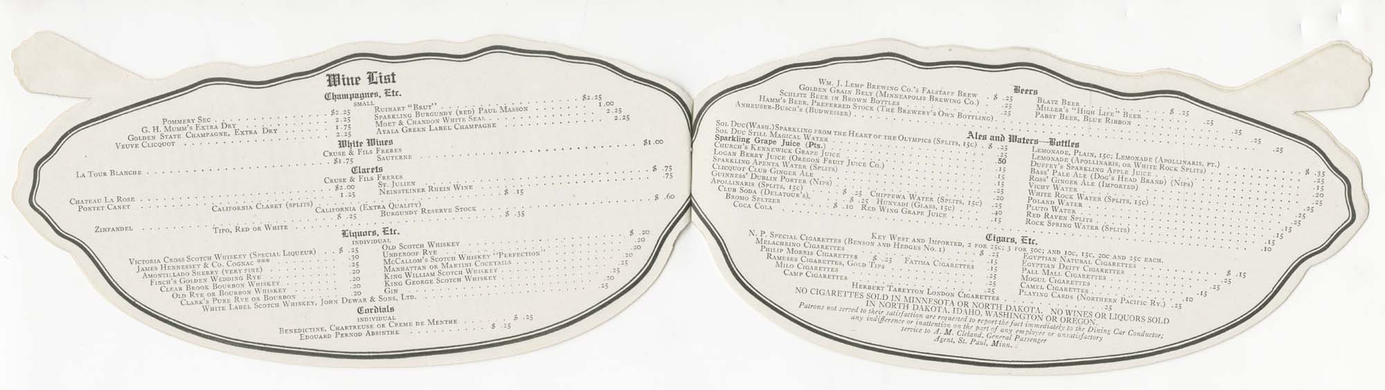Image of Northern Pacific Railway, Yellowstone Park Line menu, circa 1910