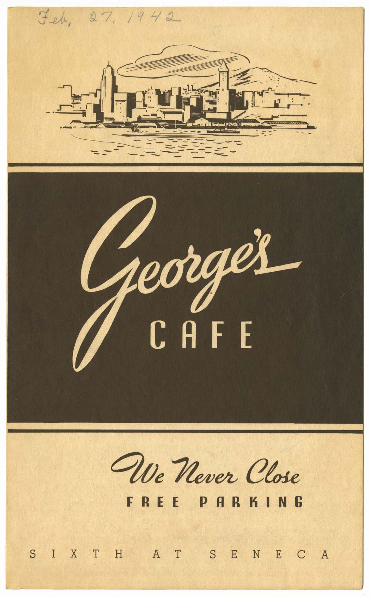 Image of George's Cafe menu, 1942