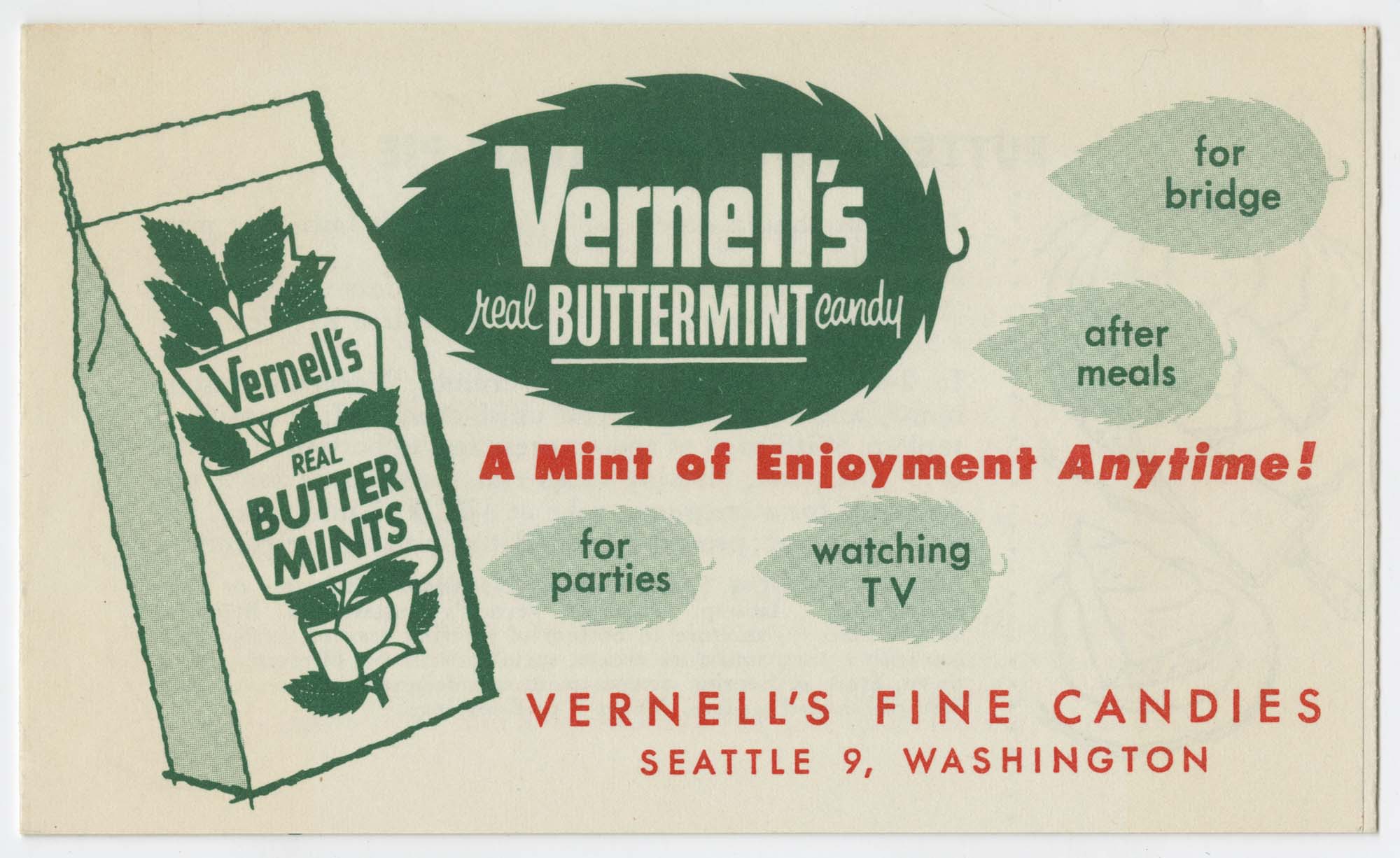 Image of Recipes Using Vernell's Real Buttermint Candy, circa 1951