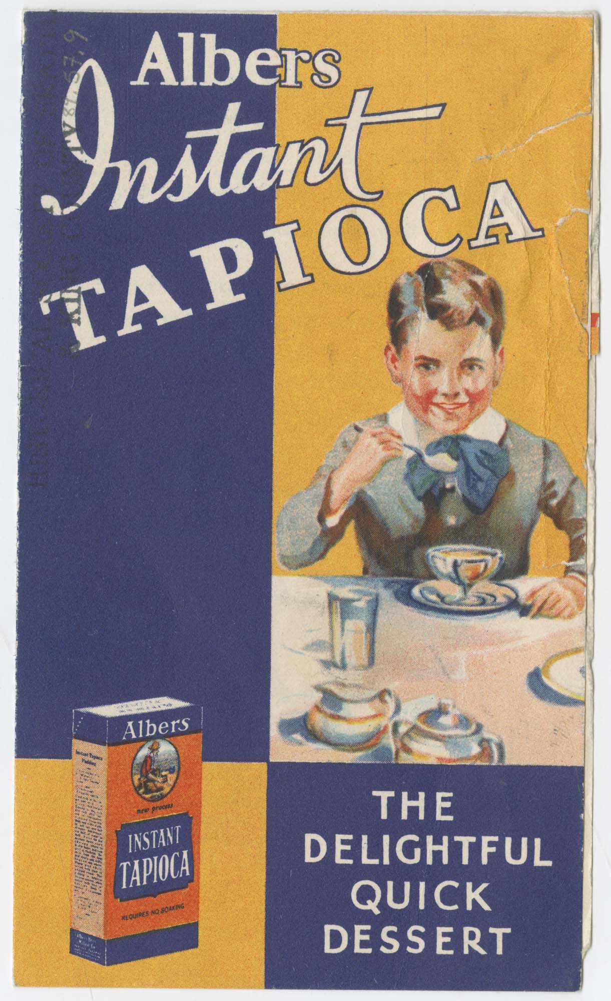 Image of Albers Instant Tapioca, the Delightful Quick Dessert, circa 1929