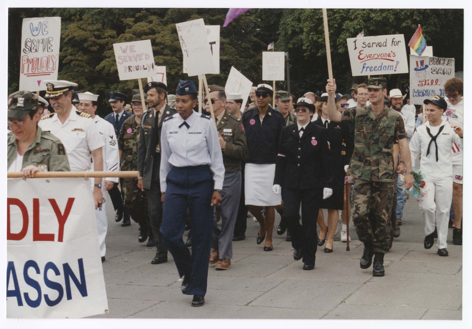 Image of Military veterans marching in Pride parade, Seattle, 1993