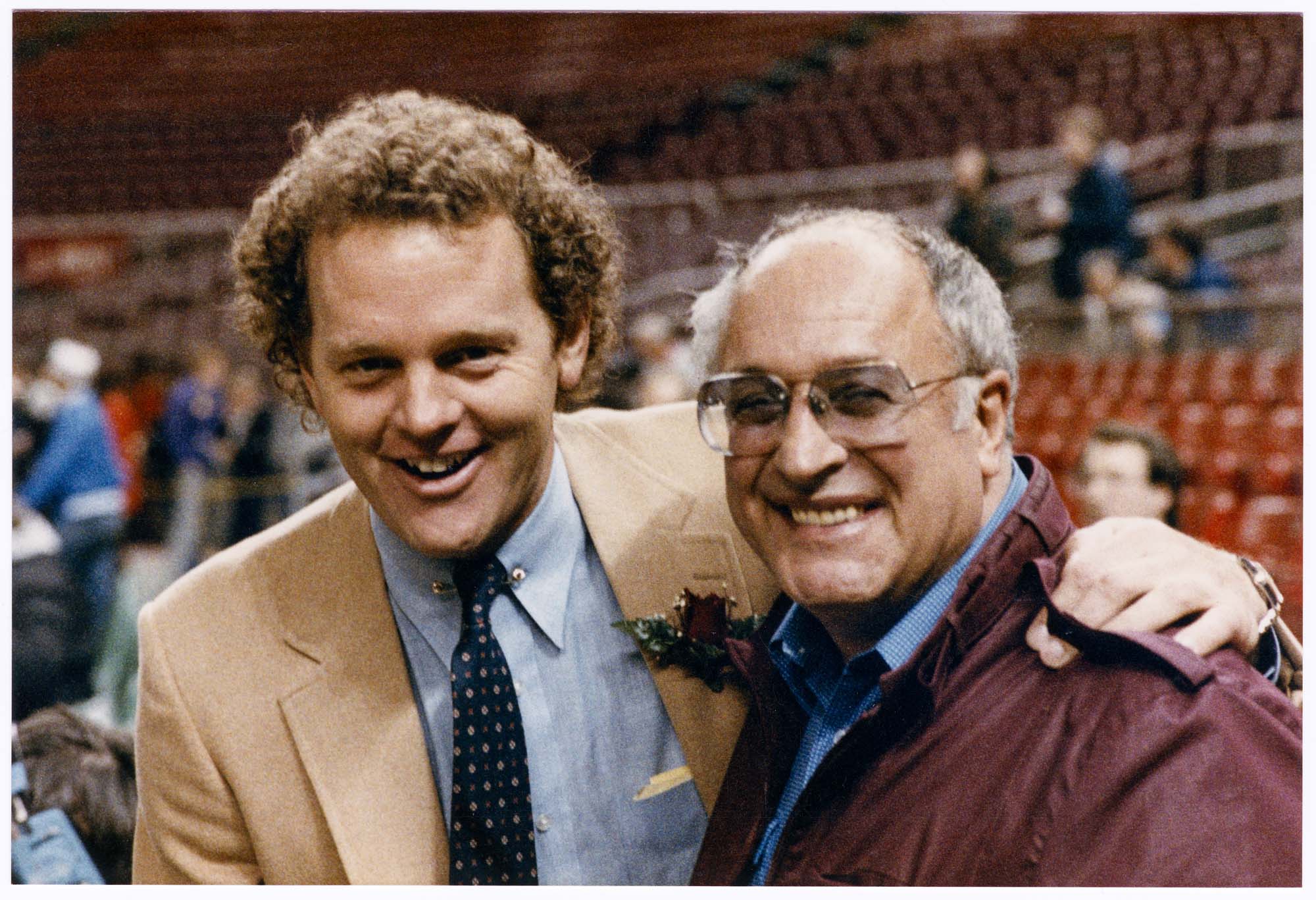 Image of Jim Marsh with actor Vic Tayback at the Kingdome. Seattle, circa 1983