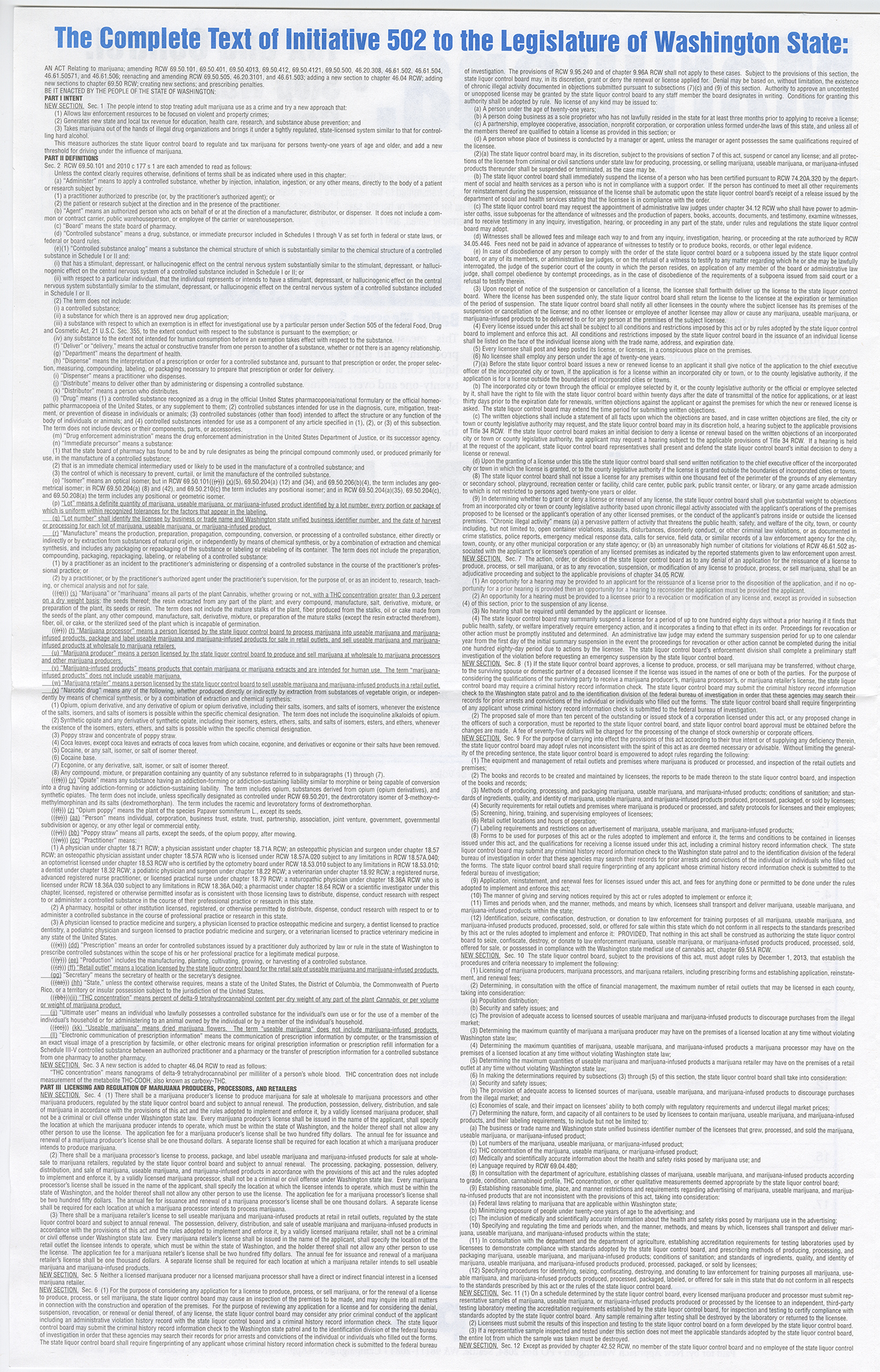 Image of Signature petition for Initiative 502: Marijuana: Tax and Control, 2012