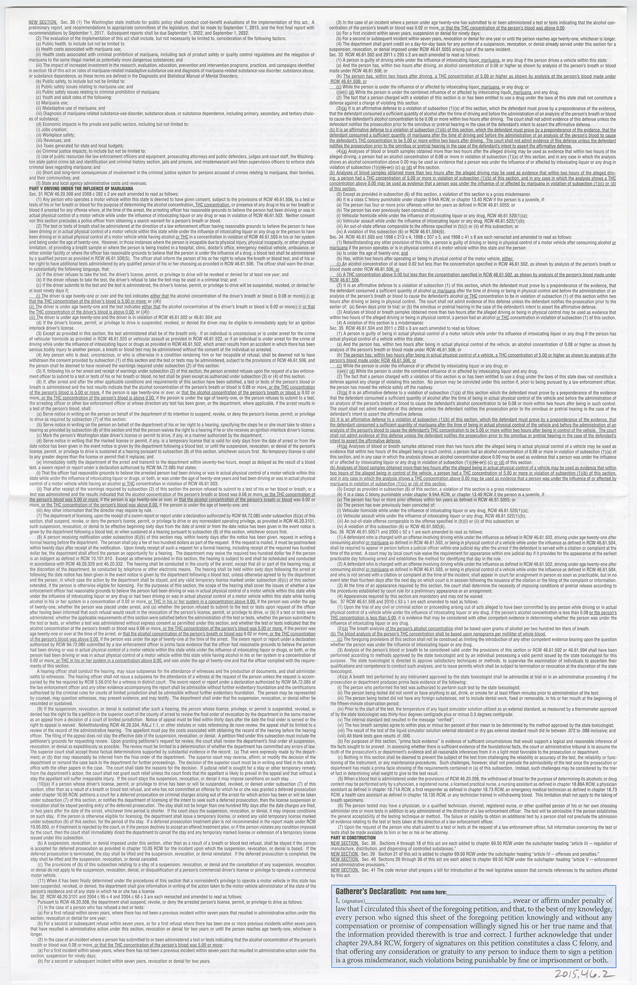Image of Signature petition for Initiative 502: Marijuana: Tax and Control, 2012