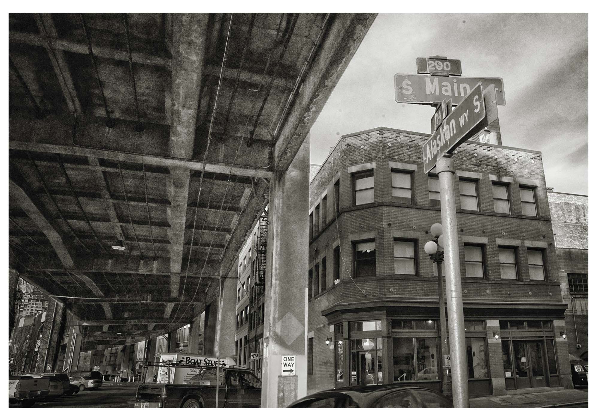Image of View underneath the Alaskan Way viaduct at South Main Street and Alaskan Way, Seattle, May 2010