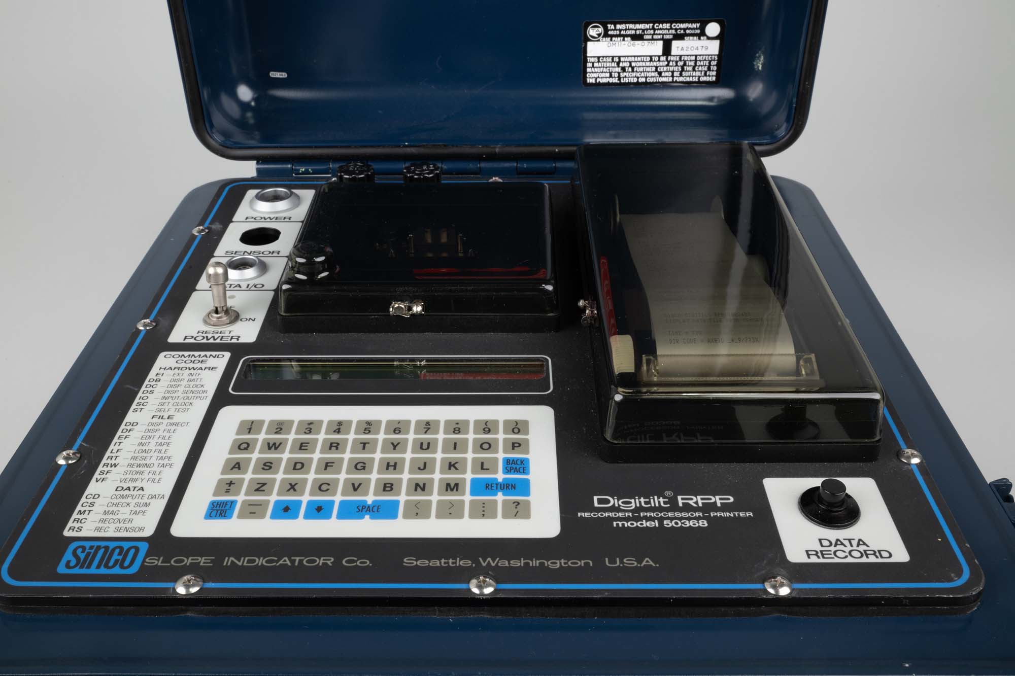 Image of Digitilt RPP (recorder, processor, printer) inclinometer and cable, 1981