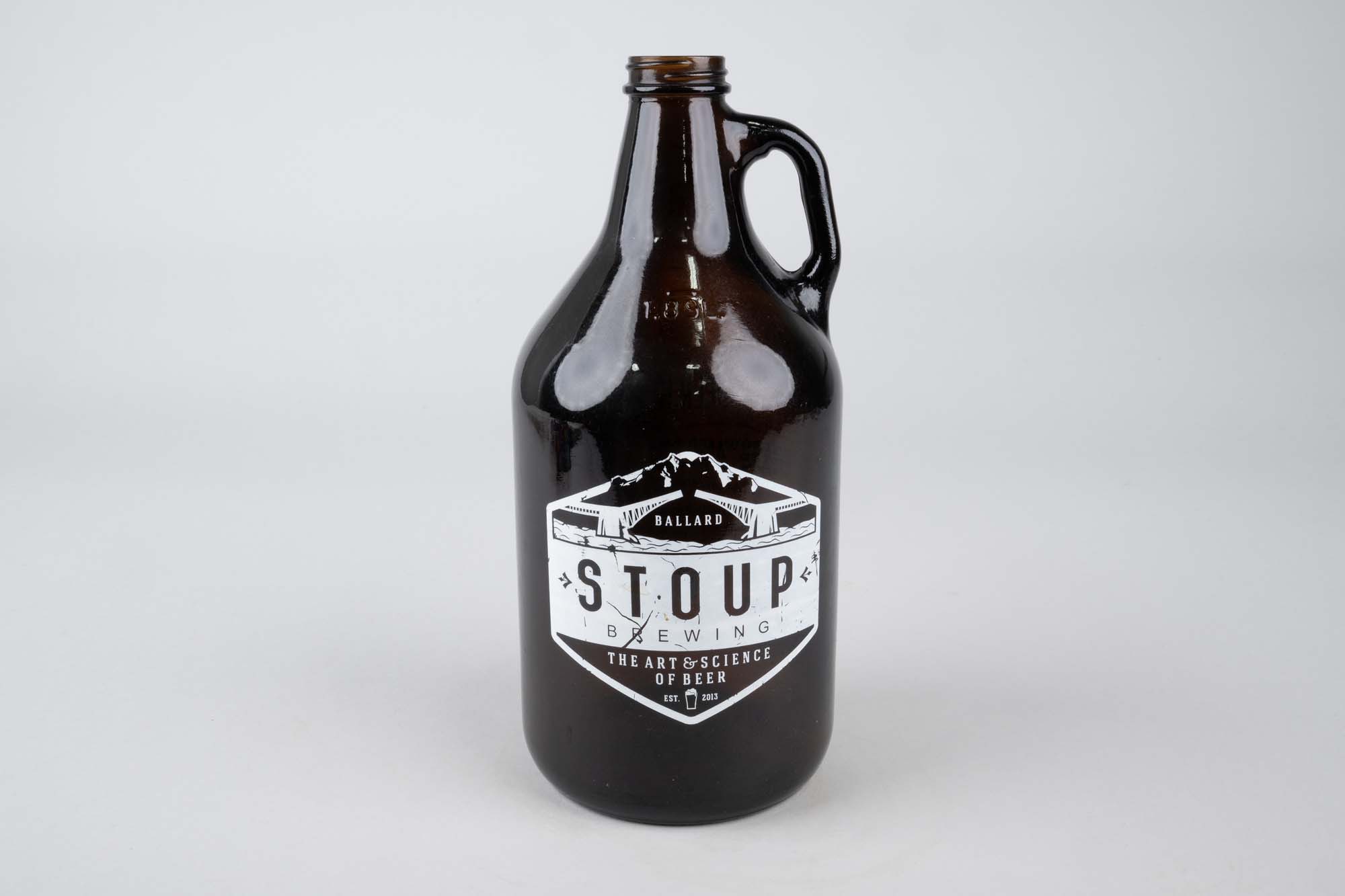 Image of Growler bottle from Stoup Brewing in Ballard, ca. 2018