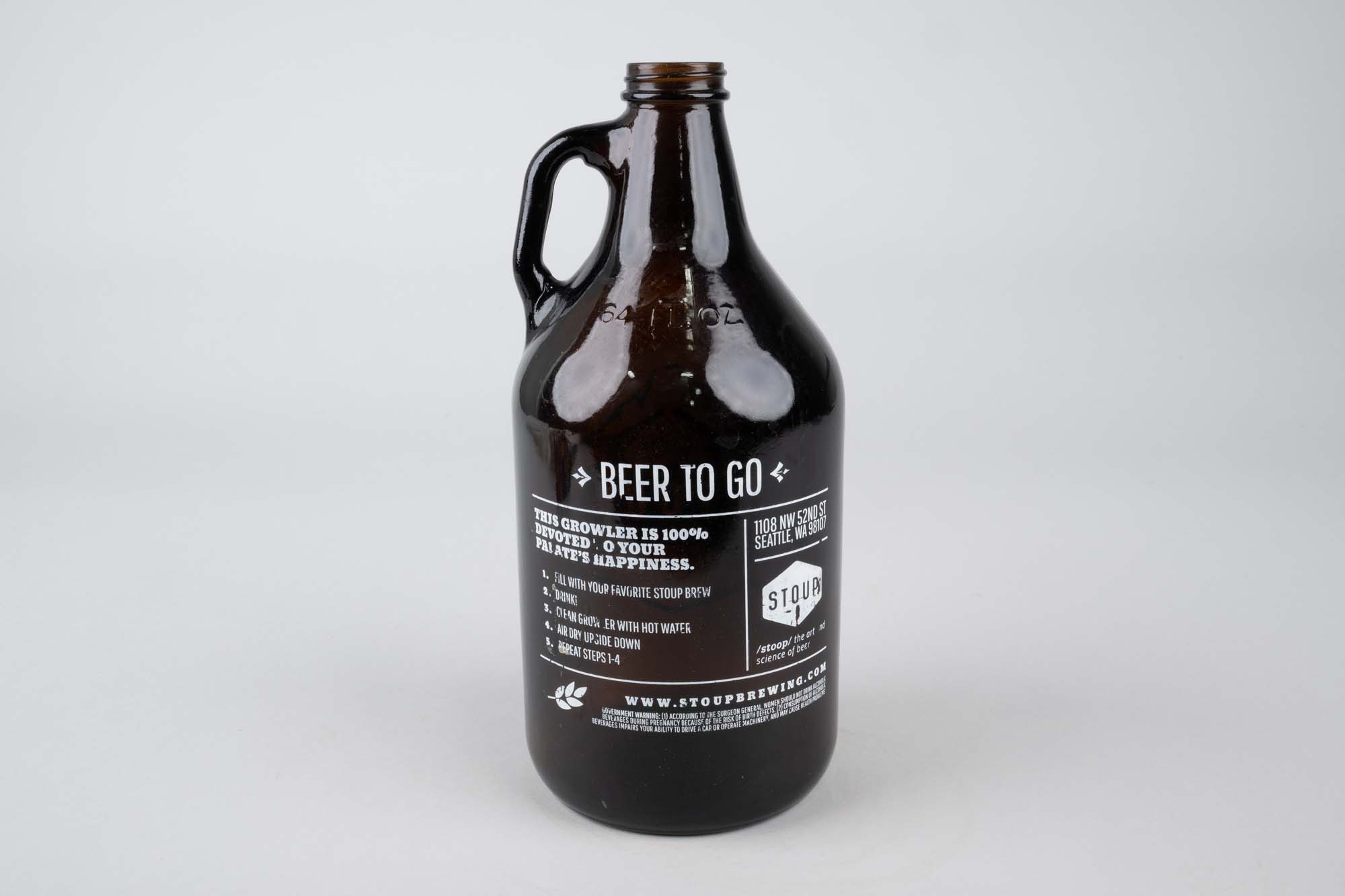 Image of Growler bottle from Stoup Brewing in Ballard, ca. 2018