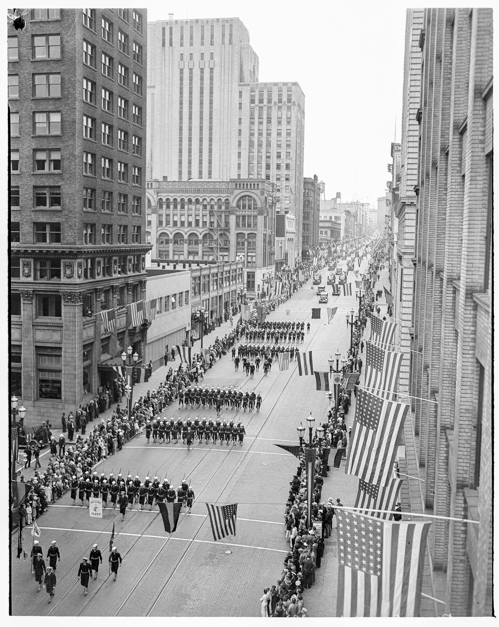 Image of Independence Day parade on Second Avenue, Seattle, July 4, 1938