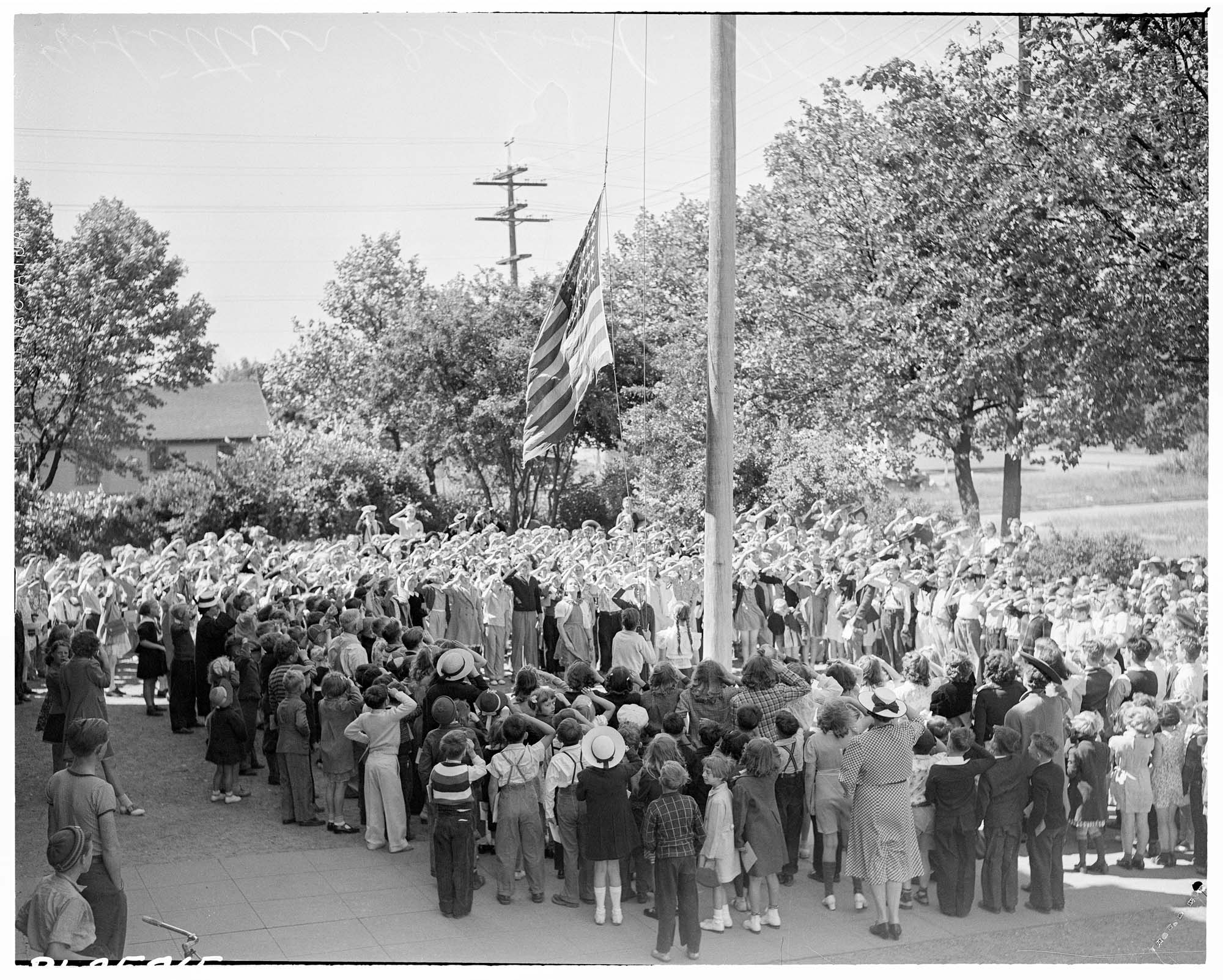 Image of Whittier School students at flag raising, Seattle, June 14, 1940
