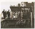 Image of Group at launch of Navy lighter YC-842 at the Olson & Winge Marine Works yard, Seattle, October 20, 1943