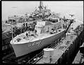 Image of Lockheed Shipbuilding and Construction Company employees working on the USS Plainview, Seattle, circa 1964