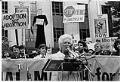 Image of Carolyn Sundseth speaking at anti-abortion rally at U. S. Courthouse, Seattle, May 30, 1985