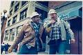 Image of Tunnel workers laughing outside The Appointment, Seattle, February 12, 1990