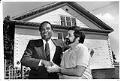 Image of Norm Rice and Jim Street outside Stevens Elementary School, Seattle, August 2, 1990