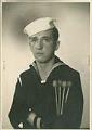 Image of Portrait of musician Art Barduhn in Coast Guard uniform holding mallets, circa 1943