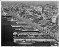 Image of Aerial view of Seattle waterfront, including viaduct construction, October 16, 1961