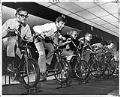 Image of Disc jockeys riding exercise bikes, Seattle, October 8, 1971