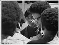 Image of Larry Gossett talking with protesters, Seattle, August 8, 1968