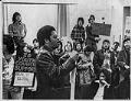 Image of Larry Gossett speaking at anti-stadium demonstration, Seattle, February 3, 1975