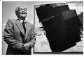 Image of Paul Horiuchi and his painted collage, 