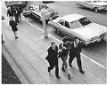 Image of Jeff Dowd arriving at arraignment, Seattle, April 17, 1970