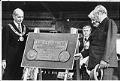 Image of King Olav V unveiling plaque at Bergen Place, Seattle, October 19, 1975