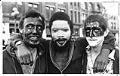 Image of Three men with painted faces at Fat Tuesday celebration, Seattle, February 19, 1977