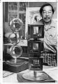 Image of George Tsutakawa with fountain models, Seattle, August 16, 1968