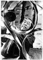 Image of George Tsutakawa polishing gates, Seattle, November 11, 1975
