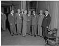 Image of Dr. Ralph Bunche and others greeting Governor Langlie, Seattle, July 7, 1949
