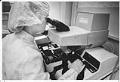 Image of Woman working on microcircuits at Fluke Manufacturing, Everett, October 29, 1981
