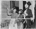 Image of Blaine School students in costume viewing Catharine Blaine plaque, Seattle, January 12, 1954