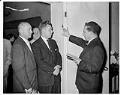 Image of Three men at Herzl Synagogue before Rosh HaShanah celebrations, Seattle, September 18, 1960