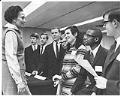 Image of Roberta Byrd Barr with Law Forum student panelists, Seattle Center, March 21, 1968