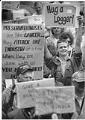 Image of Logger Chad Johnson at logging industry rally, Federal Courthouse, Seattle, May 6, 1991