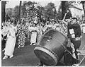 Image of Drummer and dancers at Bon Odori festival, Seattle, July 1977