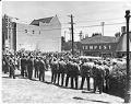 Image of Police line and protesters at Edison South, Seattle, Seattle, May 23, 1969