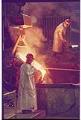 Image of Foundry workers pouring metal from crucible, Seattle, June 16, 1993
