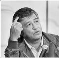 Image of Cesar Chavez speaking at press conference, Seattle, December 3, 1985