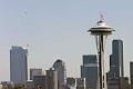 Image of Space Needle with flag at half-mast, September 11, 2001